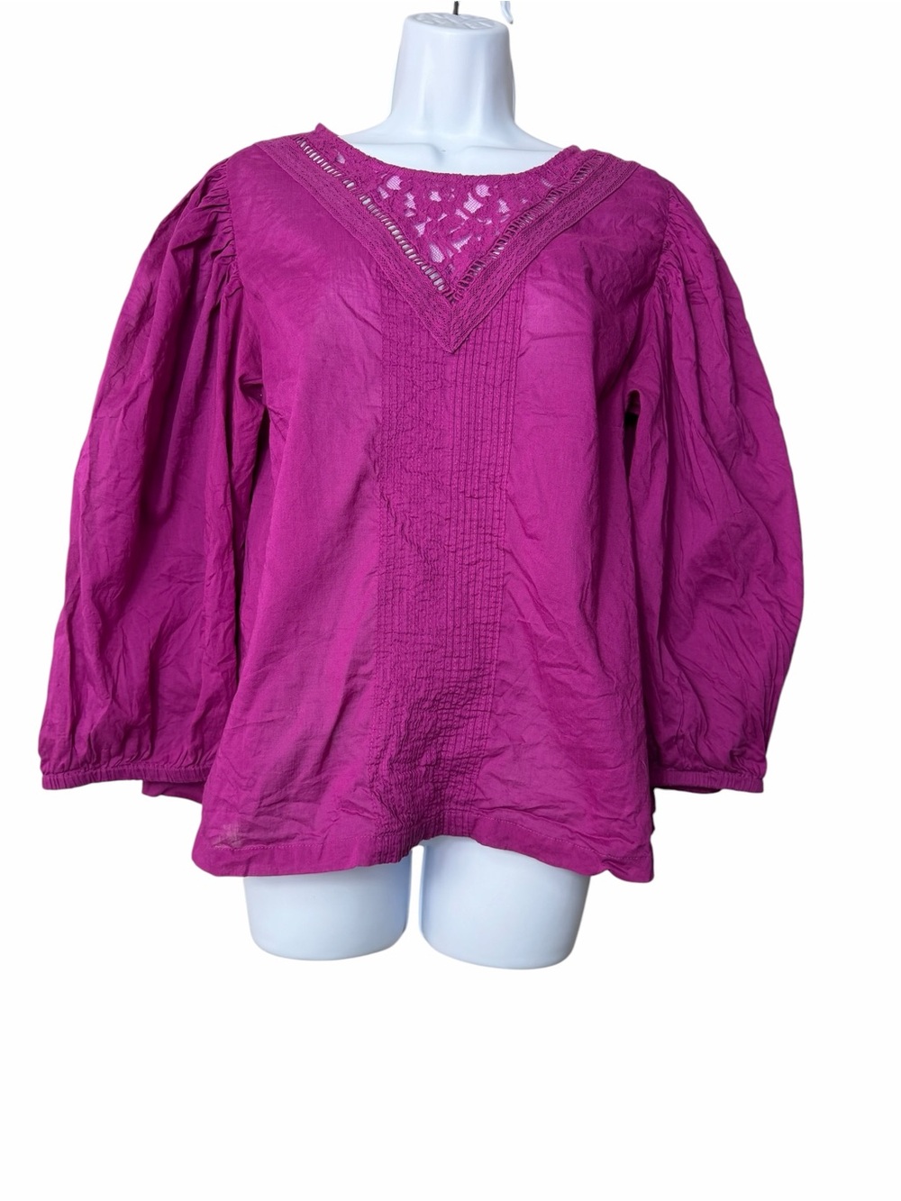 Anthropologie Farm Rio Kelsie Peasant Blouse Puff Sleeve Lace Boho Size Medium